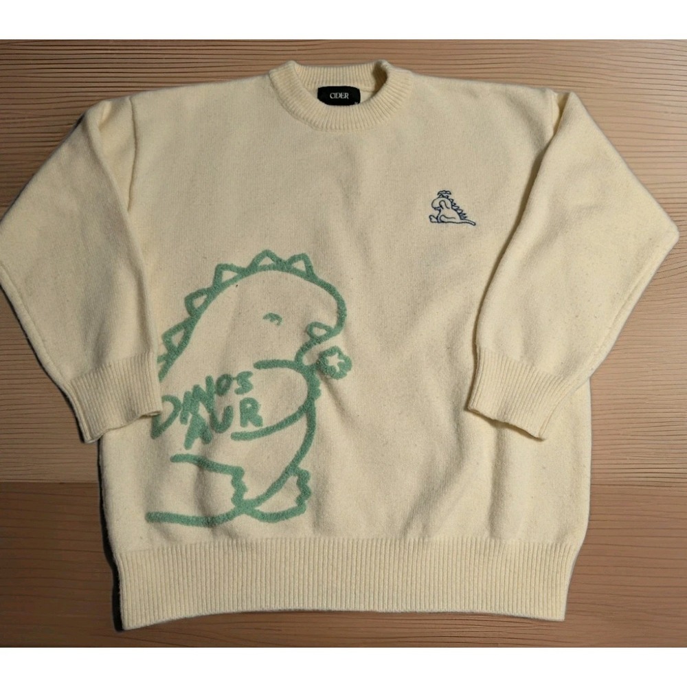 Cider Dino Sweater Womens M Cream Dinosaur Graphic Knit Pullover
